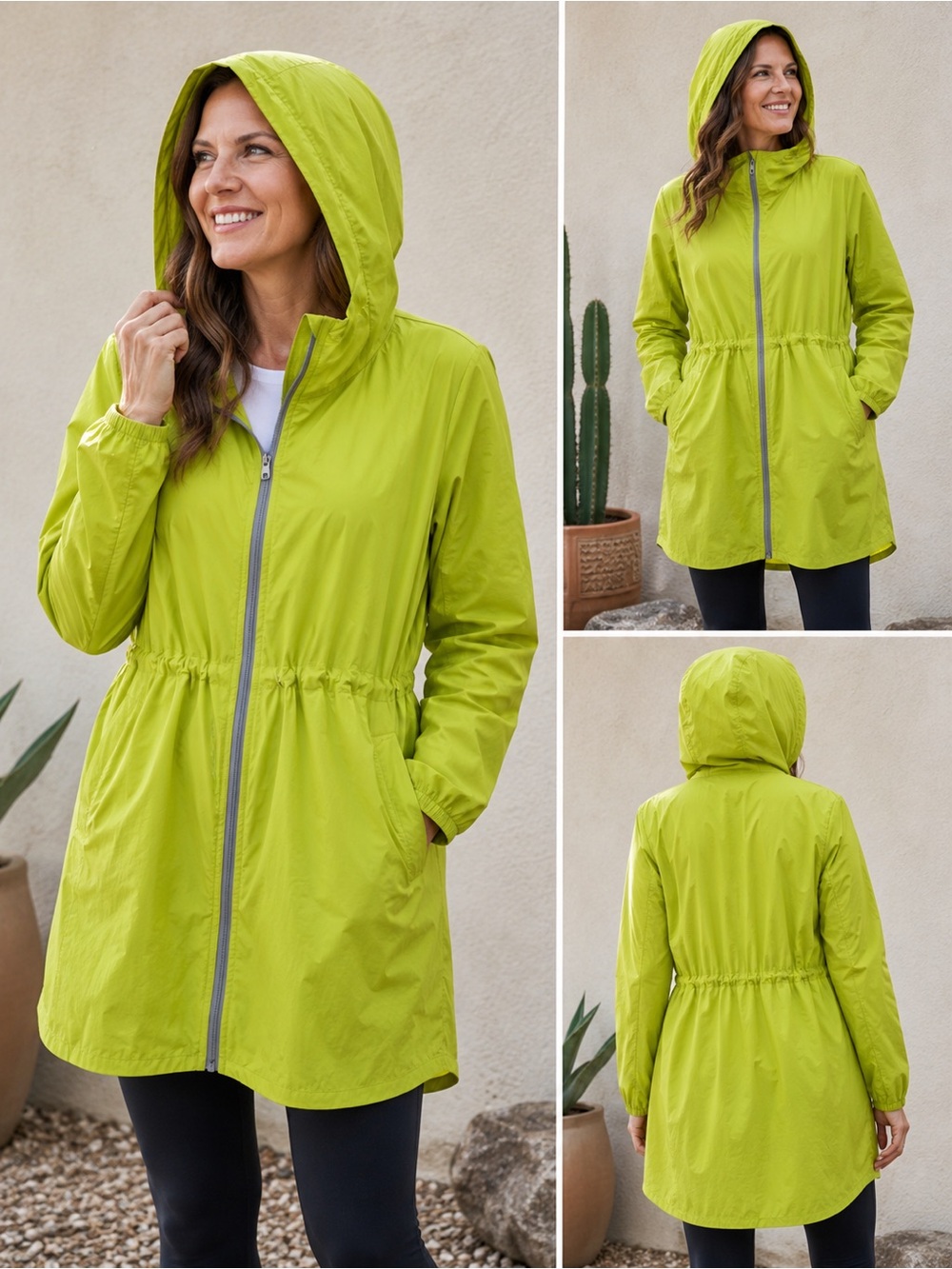 Uniqlo XL Lightweight Hooded Windbreaker Rain Jacket Lime Green Drawstring DWR